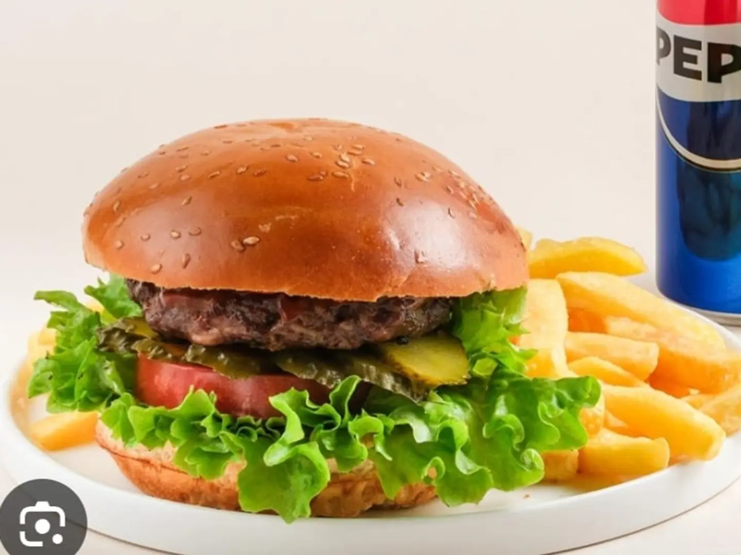 American Cheese Burger With Potato & Pepsi