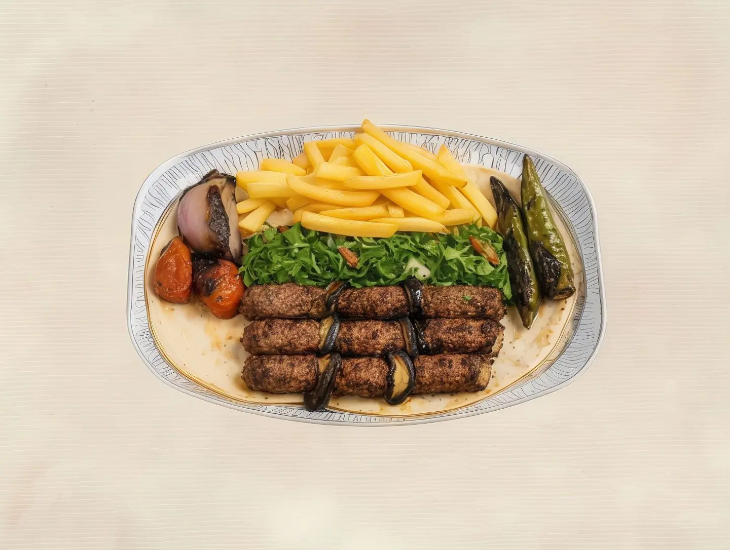 Kebab With Eggplant Dish - Small Kebab With Eggplant Dish