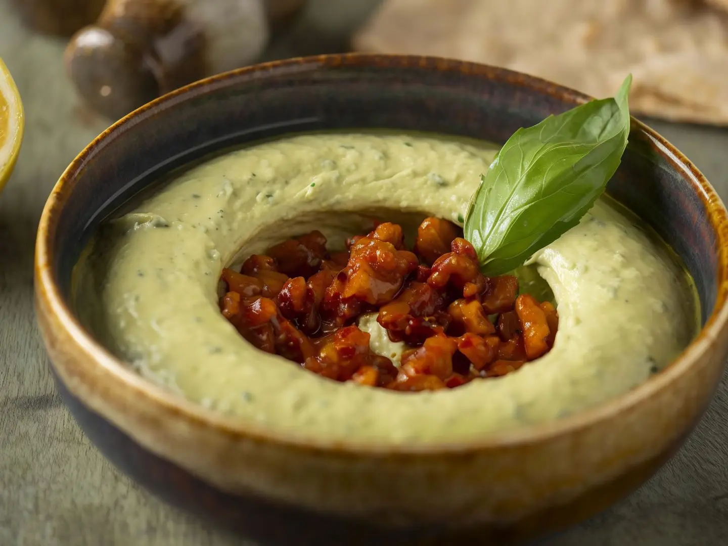 Hummus With Basil And Walnuts