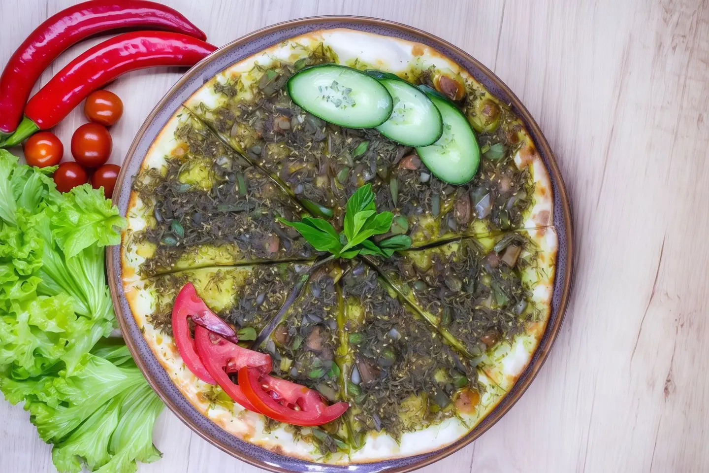 منقوشة زعتر بالخضار