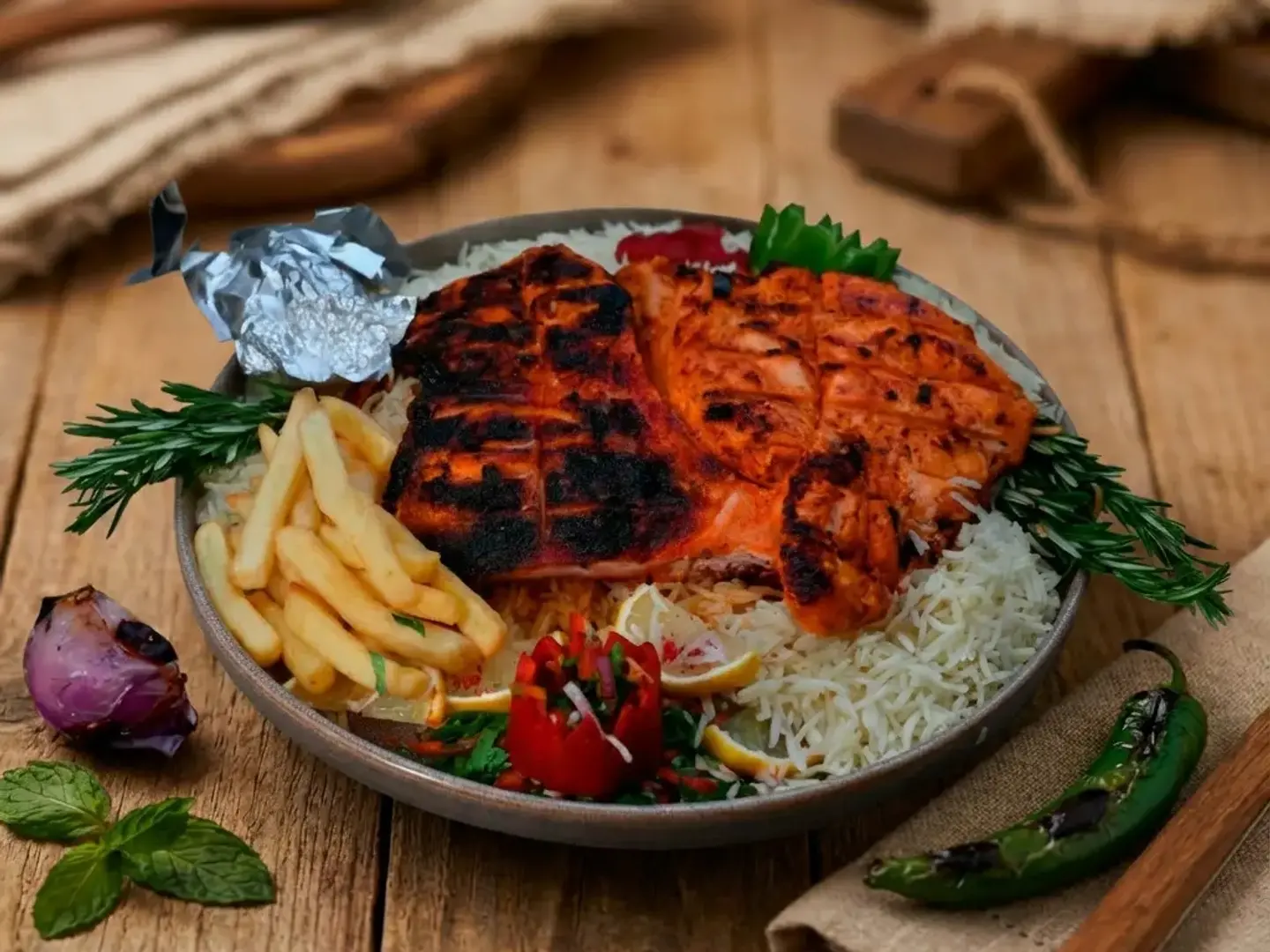 دجاج كامل فحم