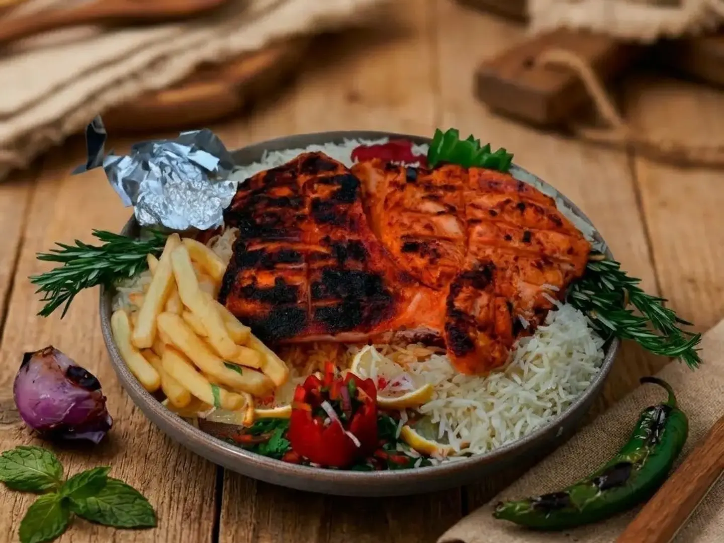 نص حبة دجاج علي الفحم