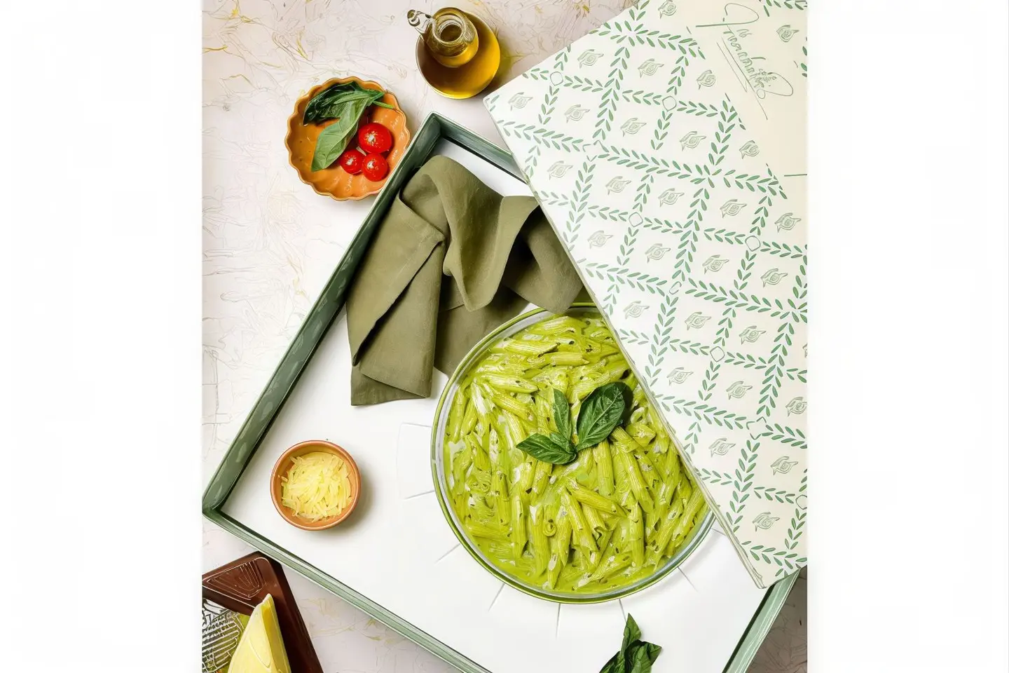 Penne Pasta With Pesto And Chicken - Small Size Serves Approximately 4