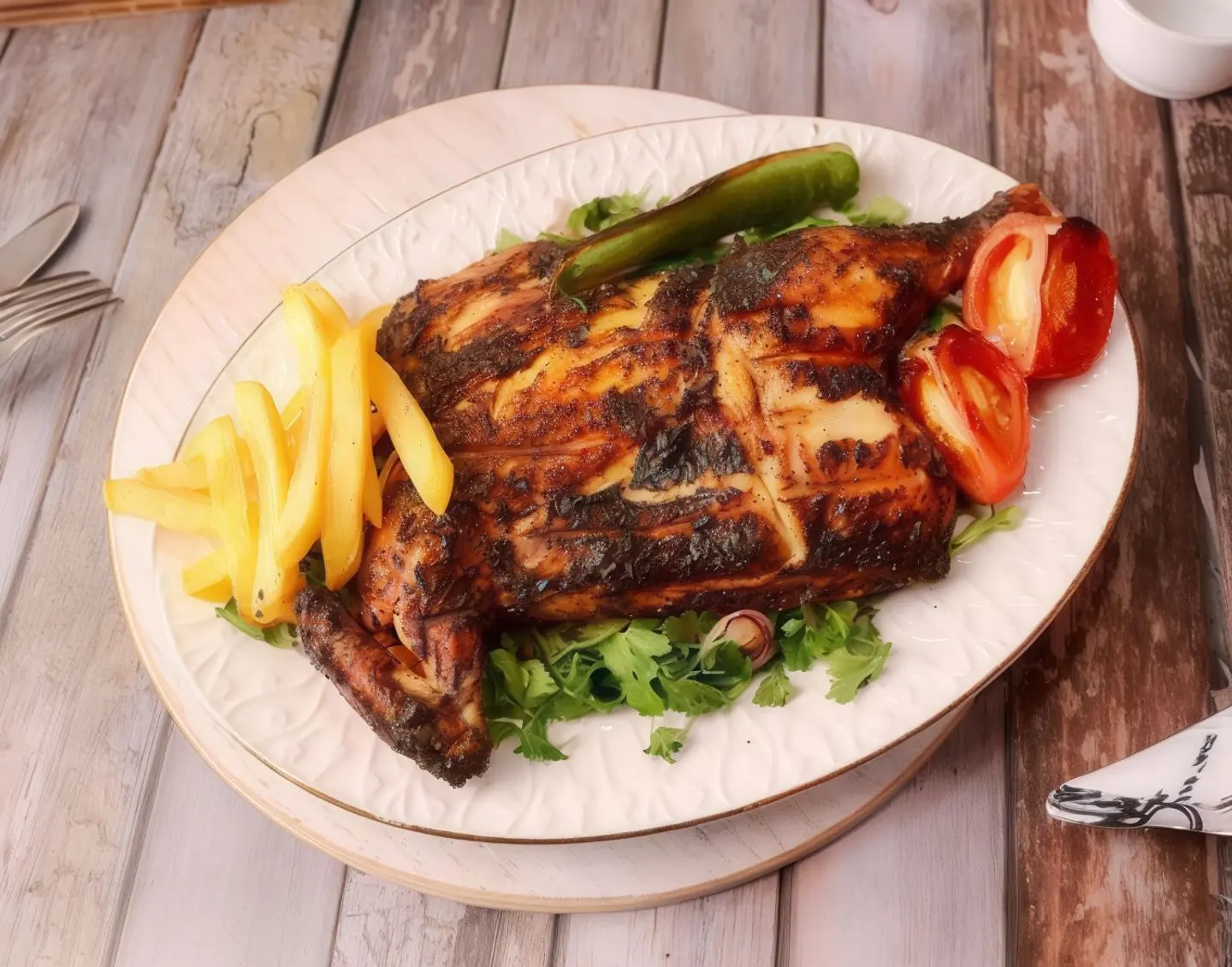 نصف دجاجة على الفحم