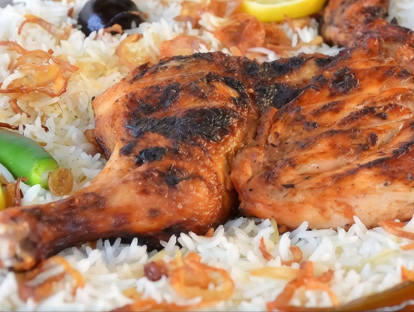 دجاج على الفحم مع الأرز  - دجاج على الفحم مع الأرز -حبه دجاج كامله علي الفحم