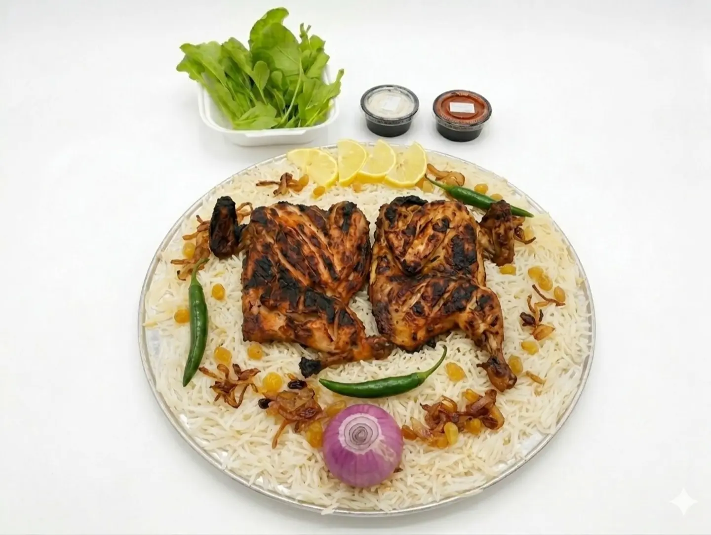 دجاج على الفحم مع ارز - نص حبة