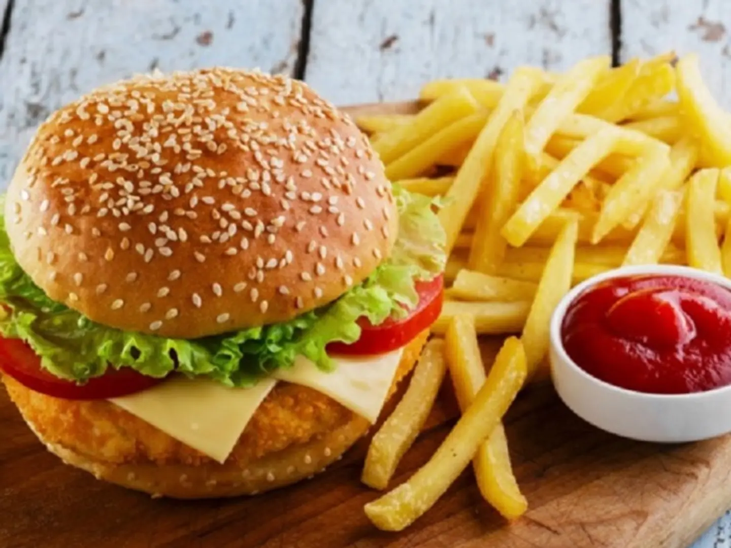 Chicken Cheese Burger With Fries