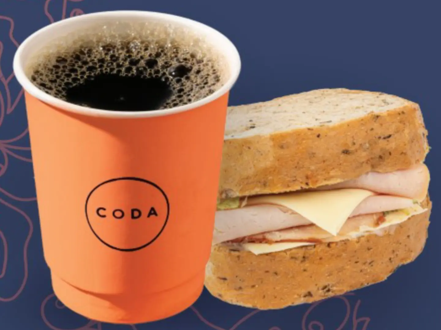 Hot Or Ice Coffee Of Day With Any Sandwich