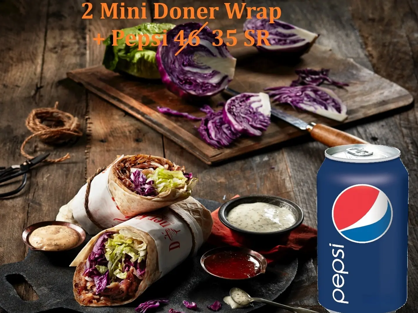 2 Mini Doner Wrap Offer Beef Or Chicken + 1 Pepsi