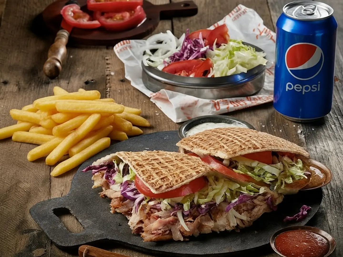 2 Pcs Mini Doner Kebab Chicken + Free Fries & Drinks