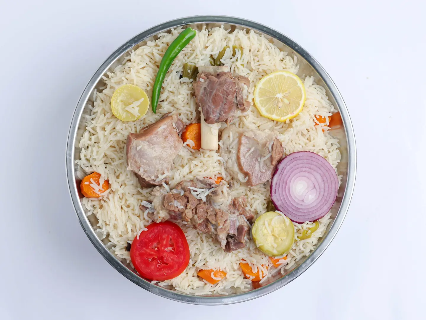 مضغوط غنم رز ابيض بالخضار