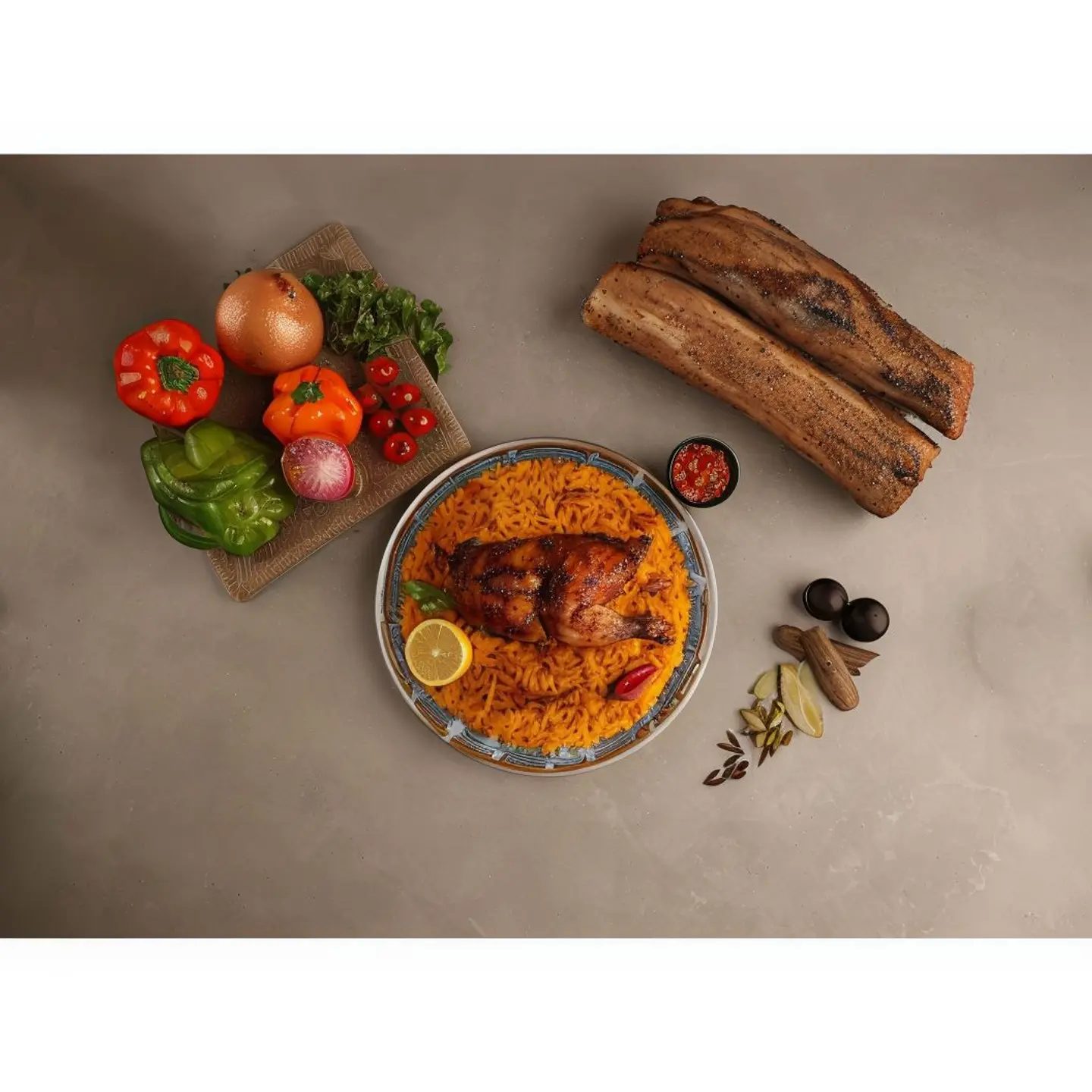 Grilled Spiced Half Chicken With Dassman Kabsah Rice