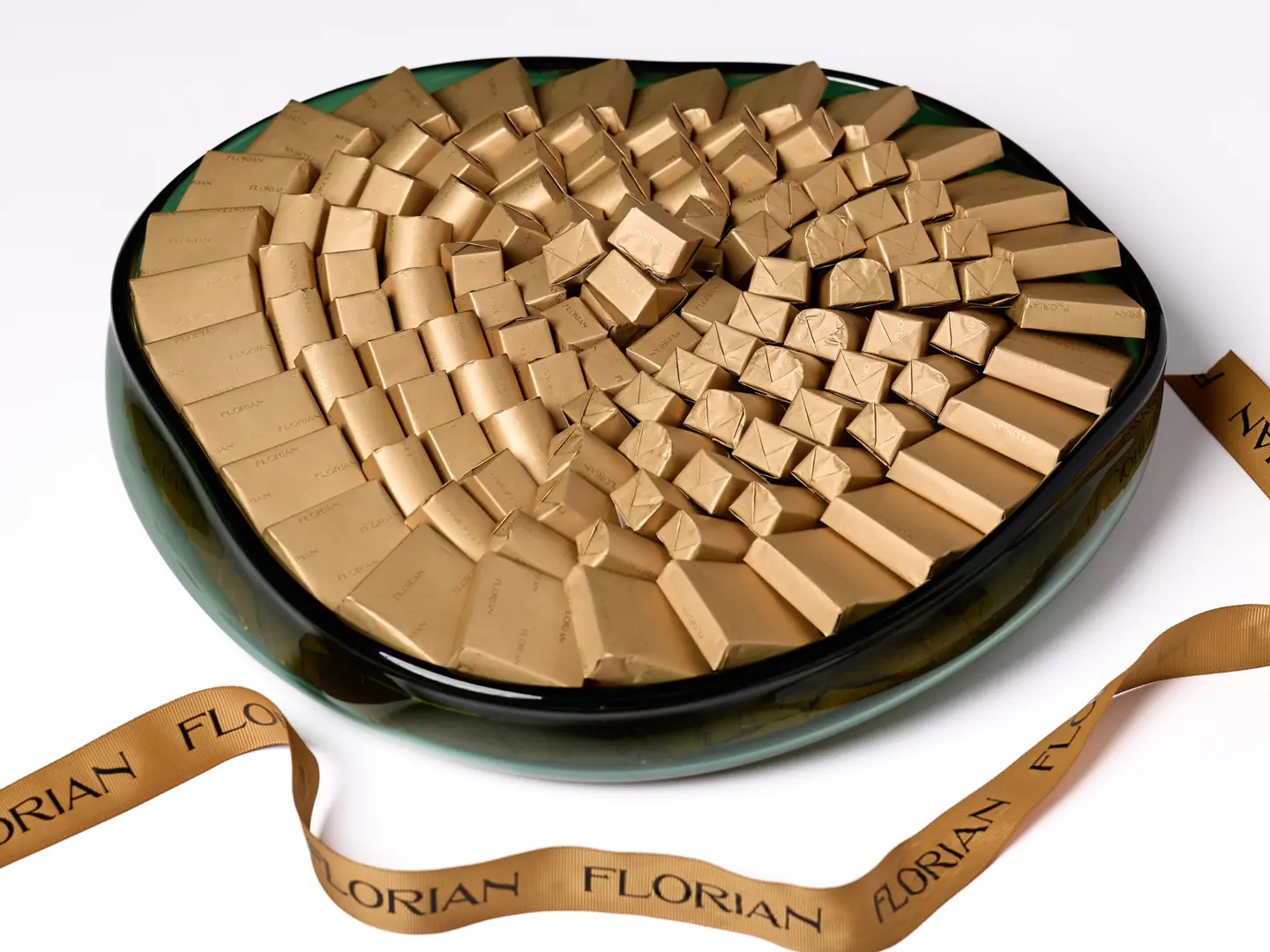 Round Glass Tray Green And White