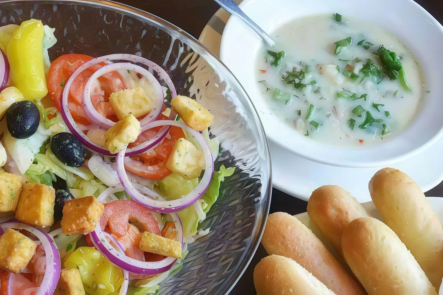 Soup Salad And Bread Sticks