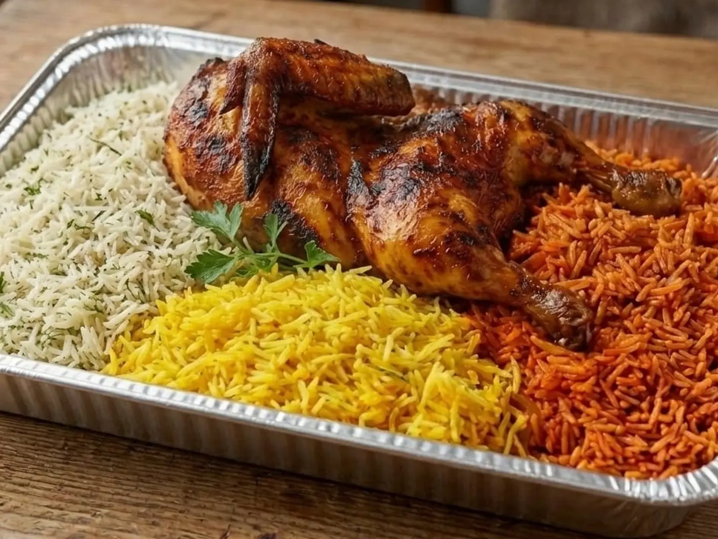 نصف حبة شواية على الحطب مع 3 انواع رز