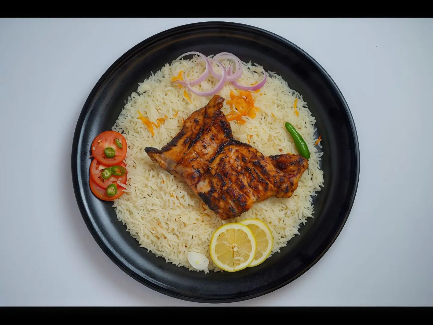 نص حبة دجاج على الفحم مع الرز