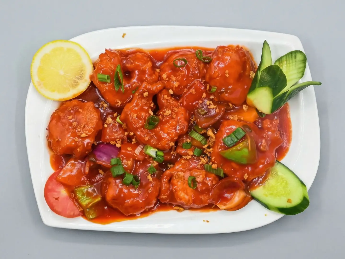 روبيان مع صلصة الثوم الحارة