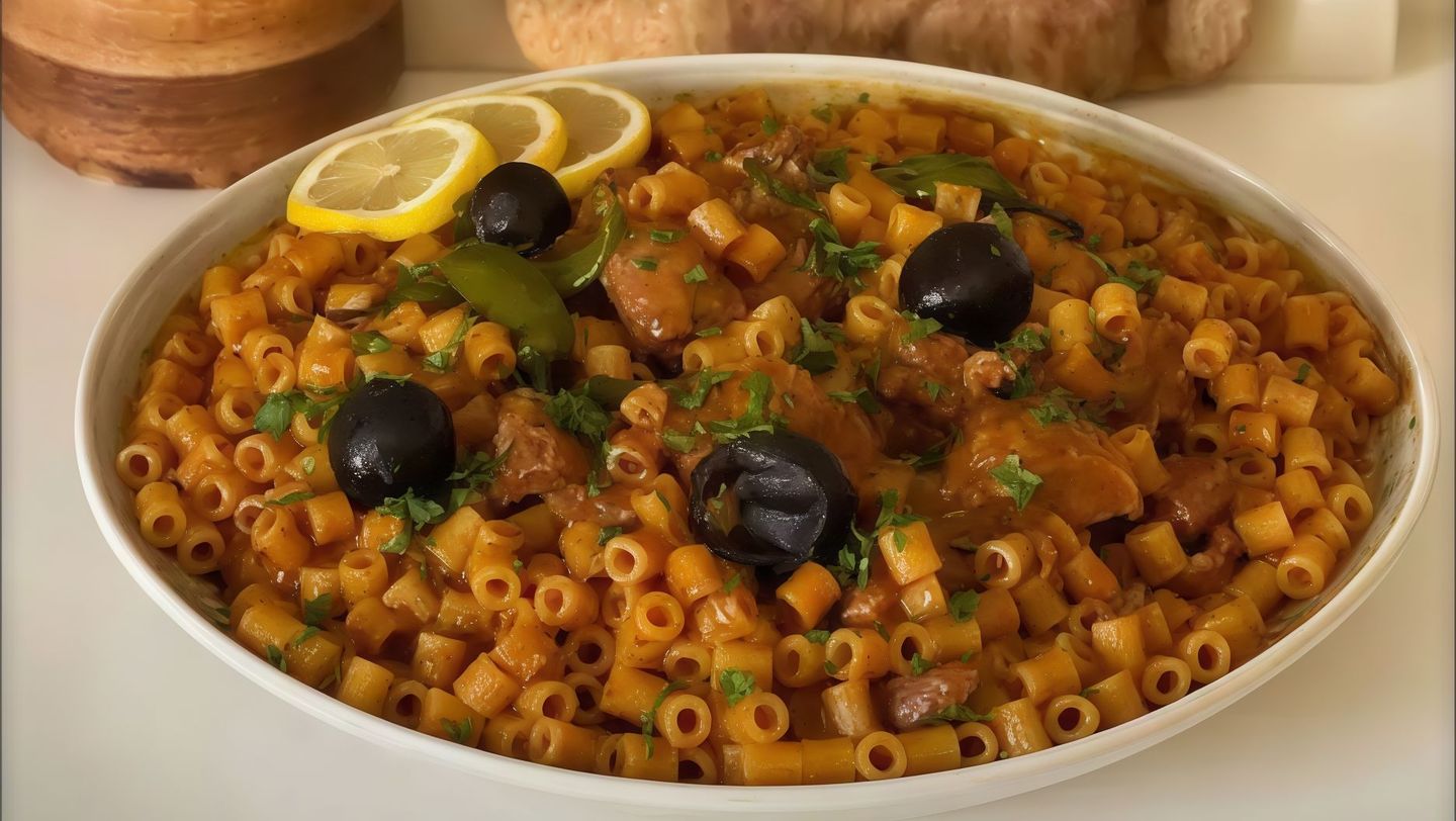 نص دجاج مع مكرونة