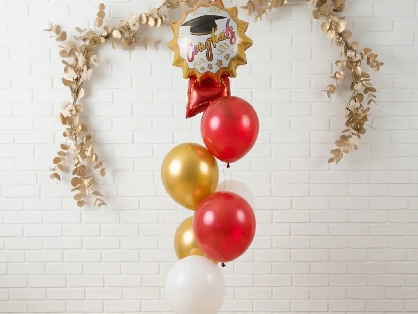 Gold And Red Graduation Balloon Bouquet