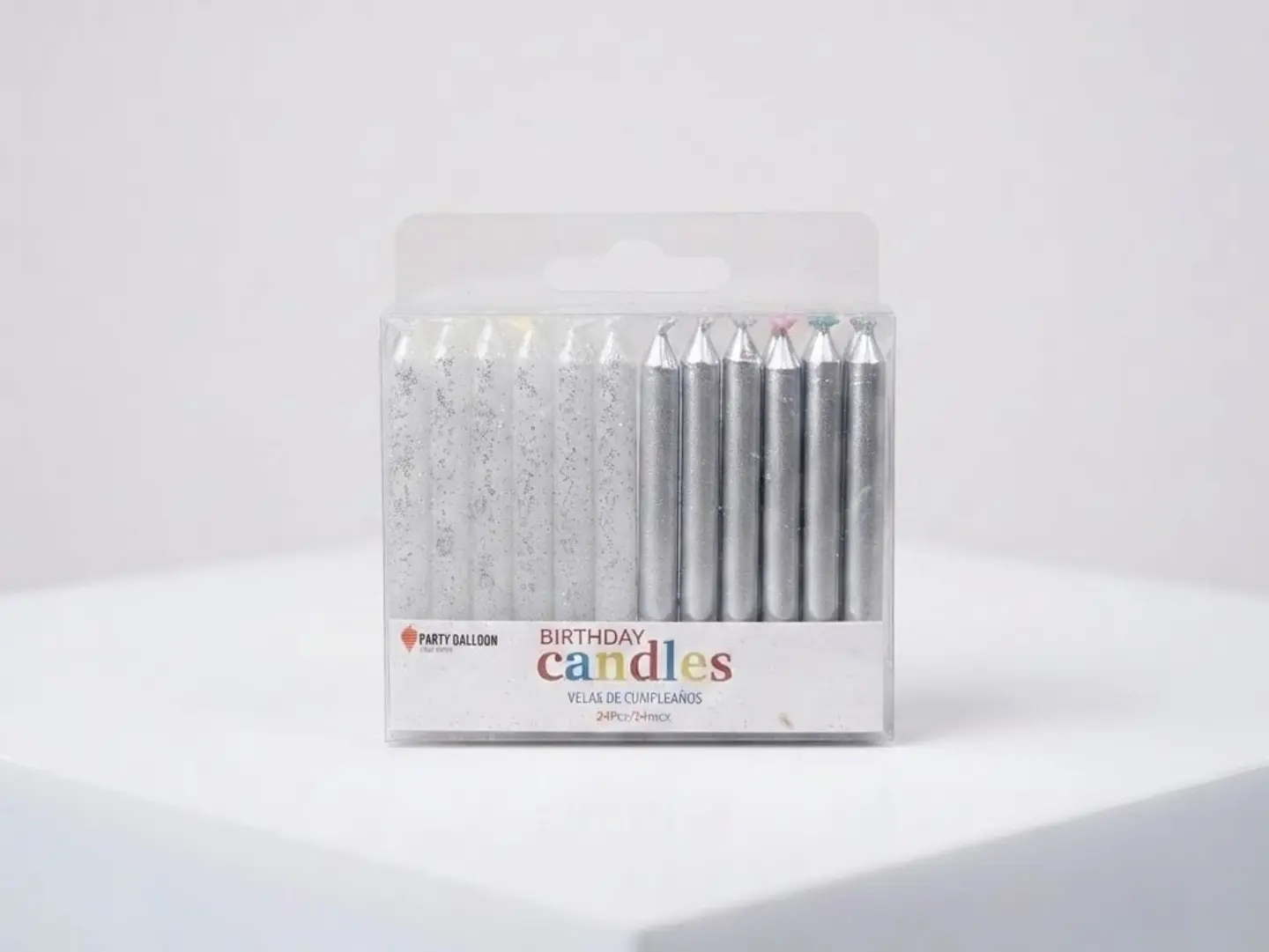 24pcs Silver Glitter Candle Set