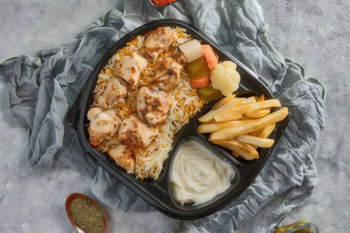 وجبة شيش طاووق مع الأرز