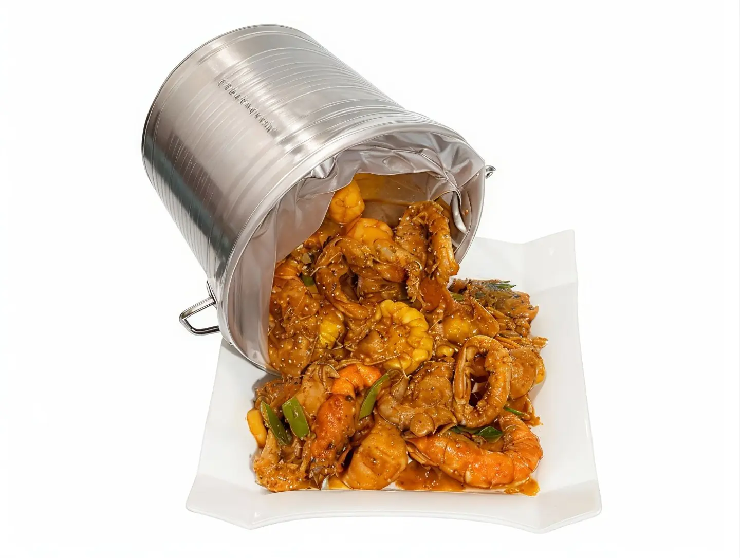 A Bucket Of Seafood With Cajun Sauce