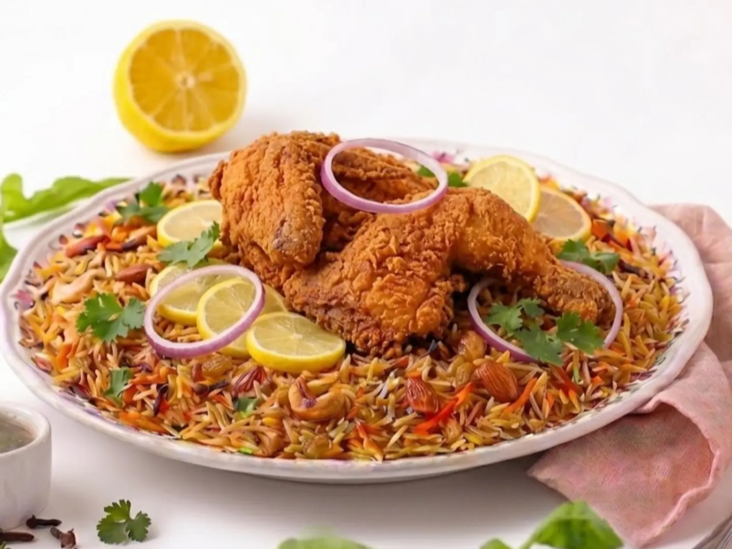 نصف دجاج مقلي مع أرز