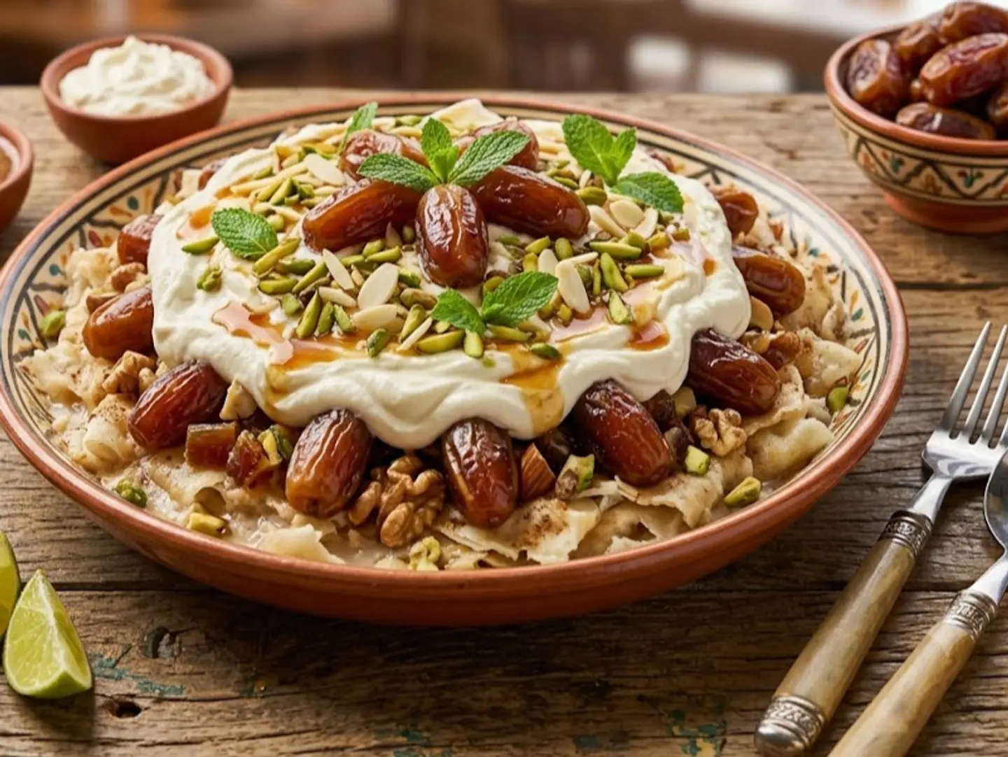 فتة تمر و قشطة