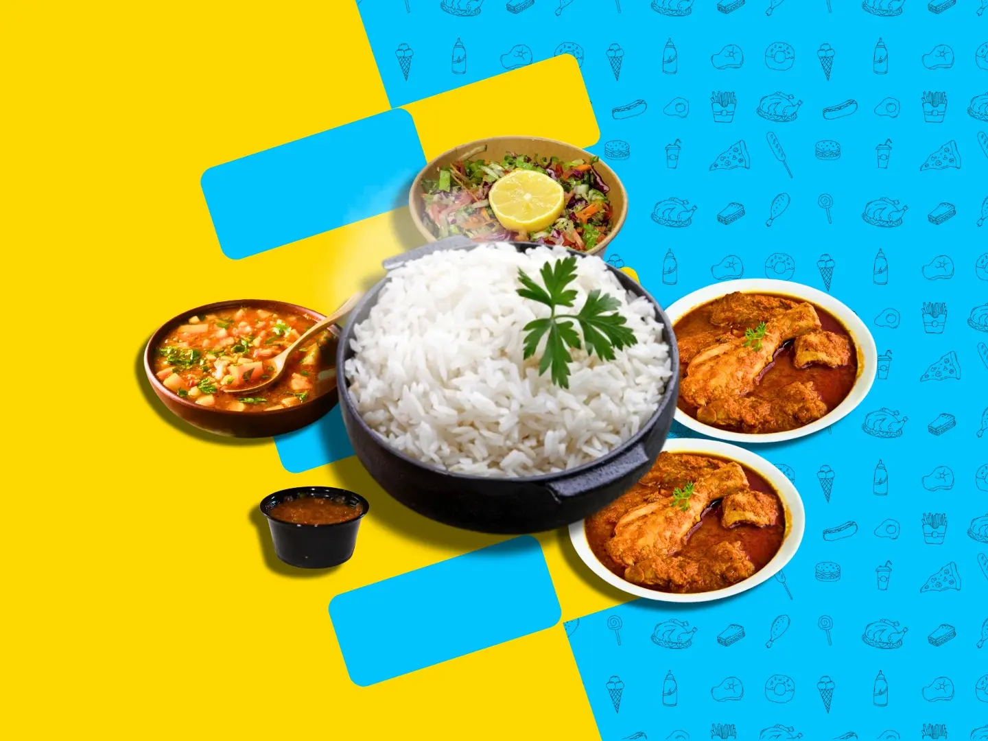 وجبة ارز مع 3 ايدامات وسلطة