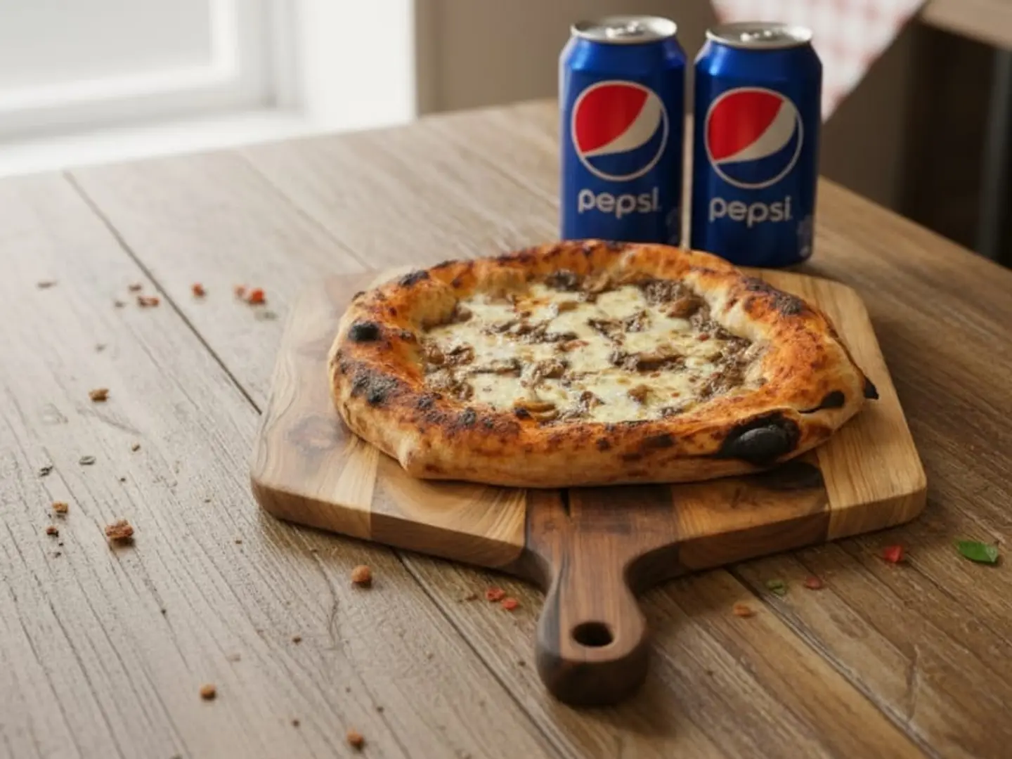 Pizza Tuffel With Two Pepsi