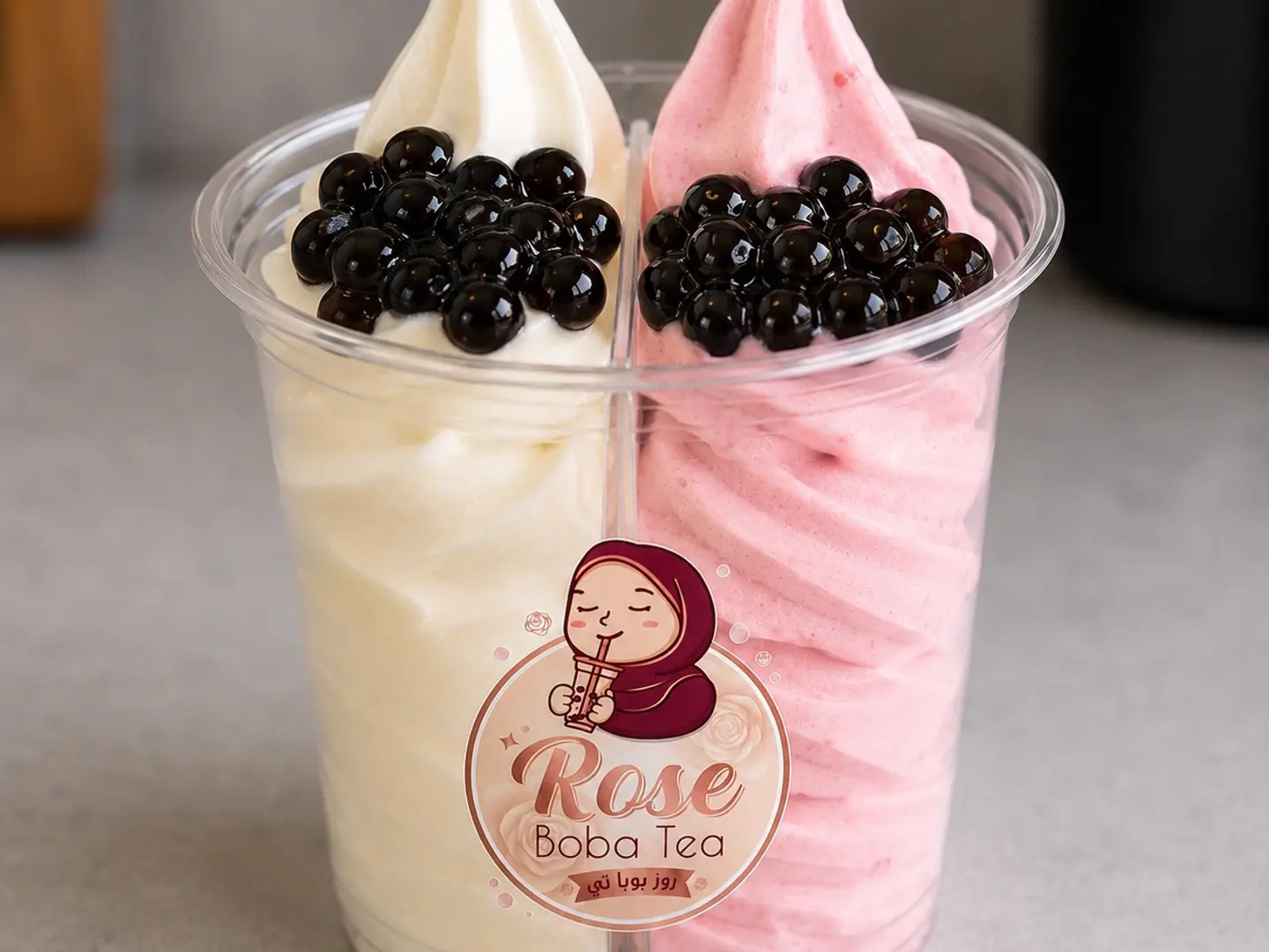 2 In 1 Boba Ice Cream Vanila And Strwaberry