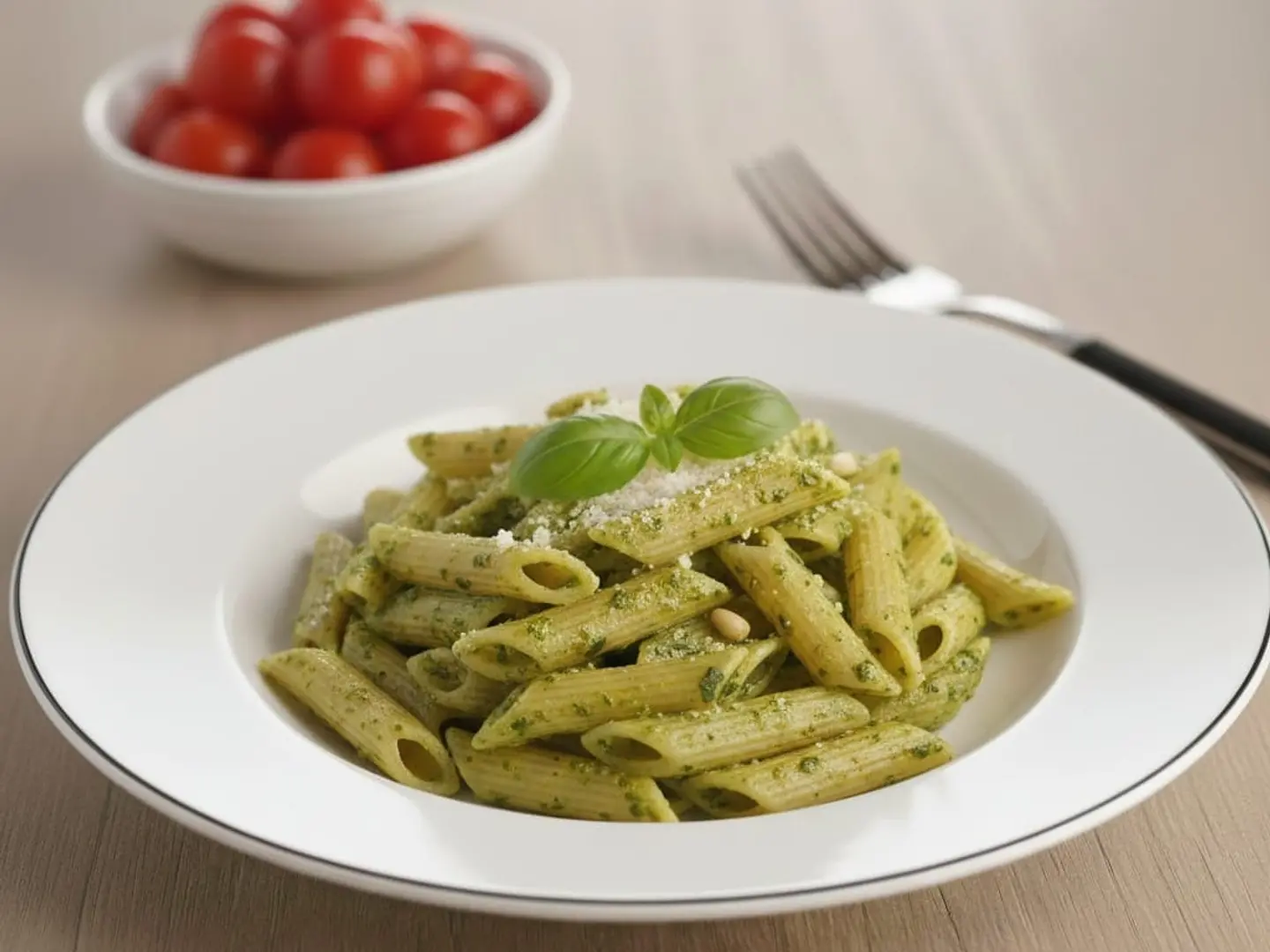 معكرونة بصلصة البيستو