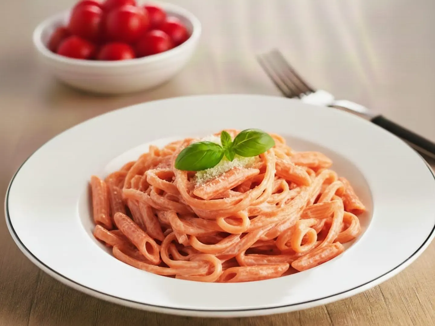 معكرونة بالصلصة الوردية