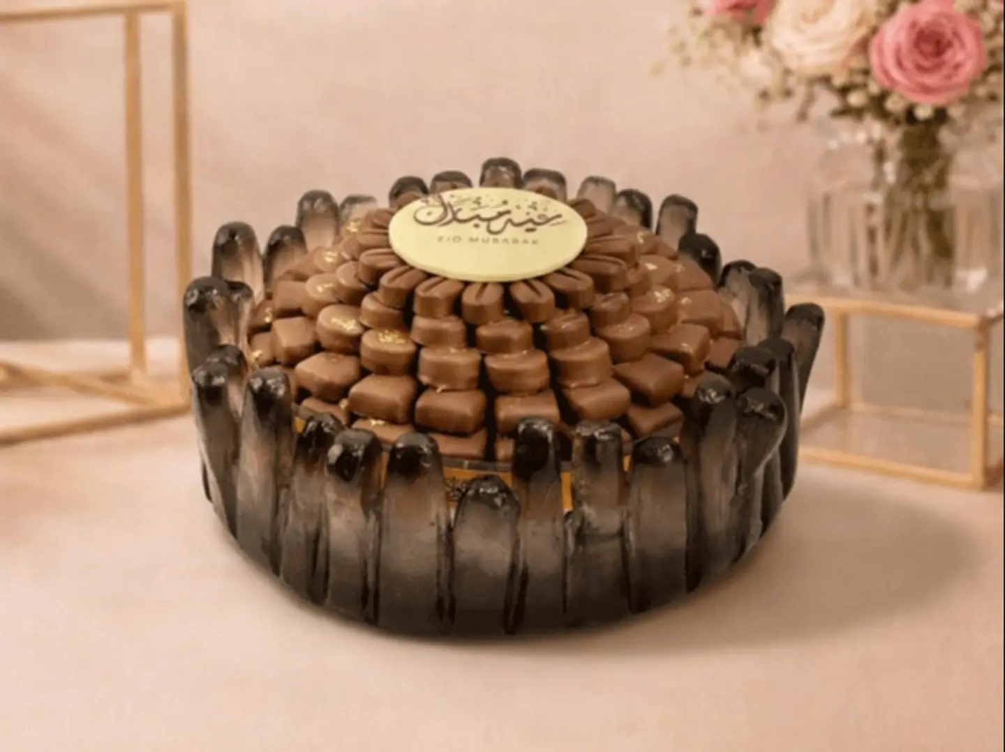 صينية شوكلت اسود مع لوح عبارات العيد كود 200