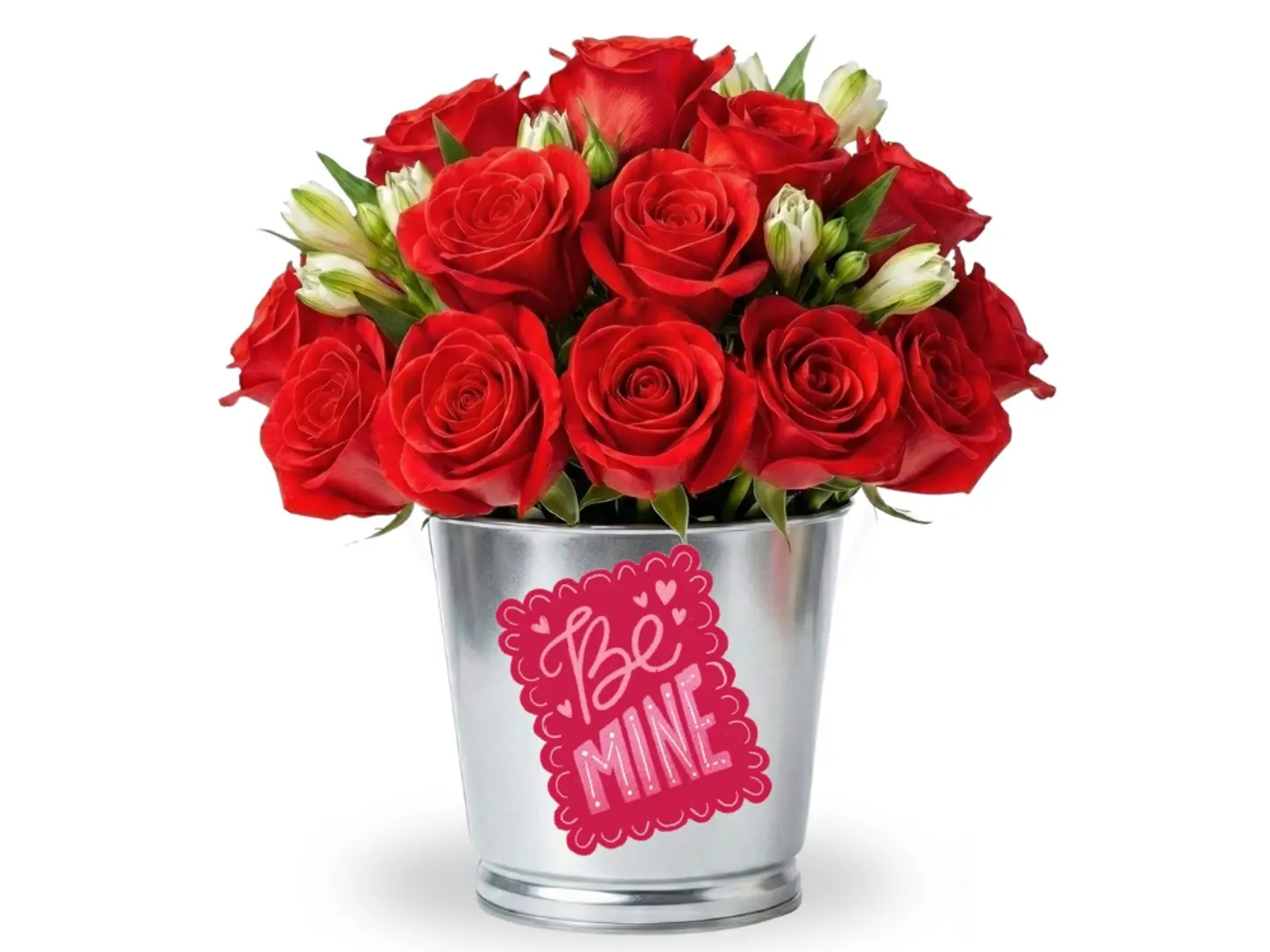 Be Mine Red Baby Gory Roses In Stainless Steel Vase