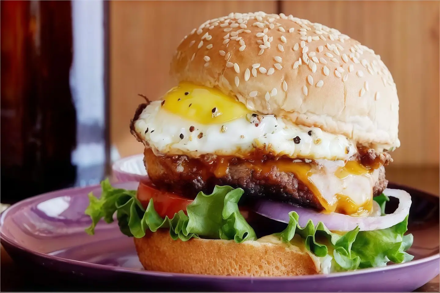 Beef Cheese Burger With Eggs