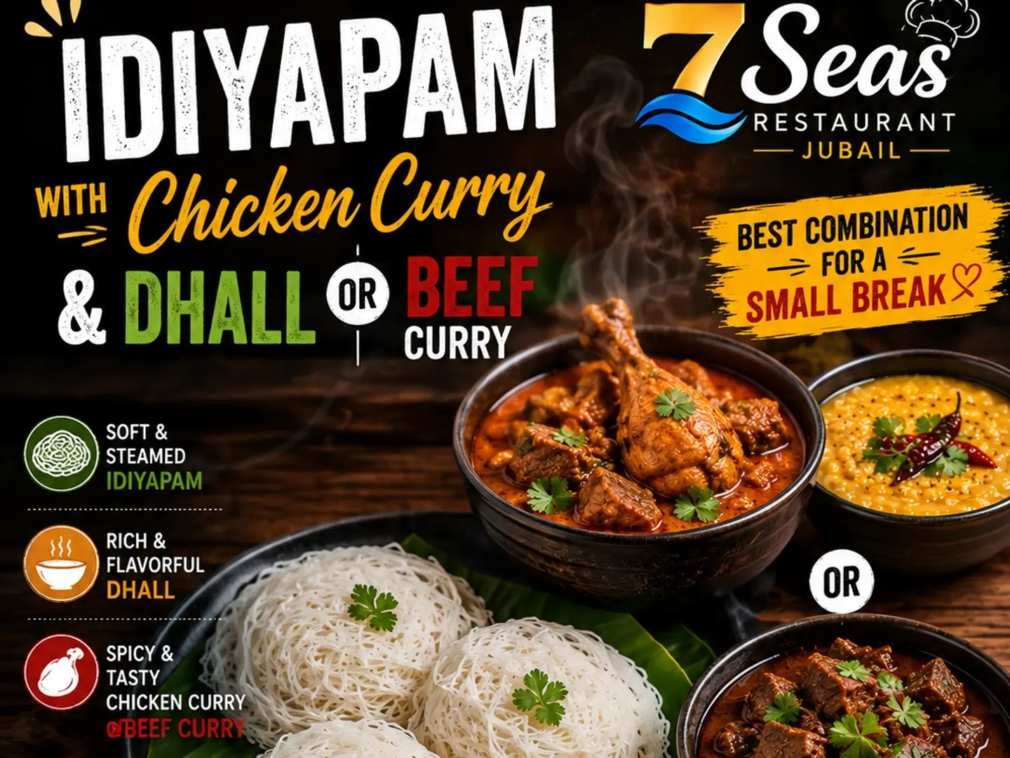 Idiyapam With Dhall & Chicken Curry