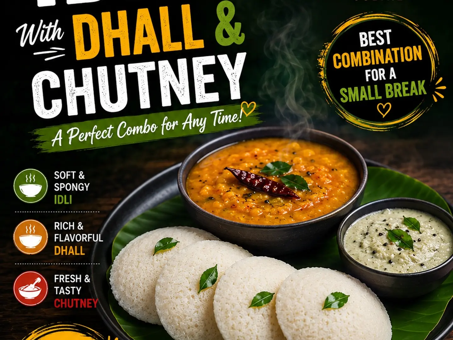 Idli With Dhall & Chutney