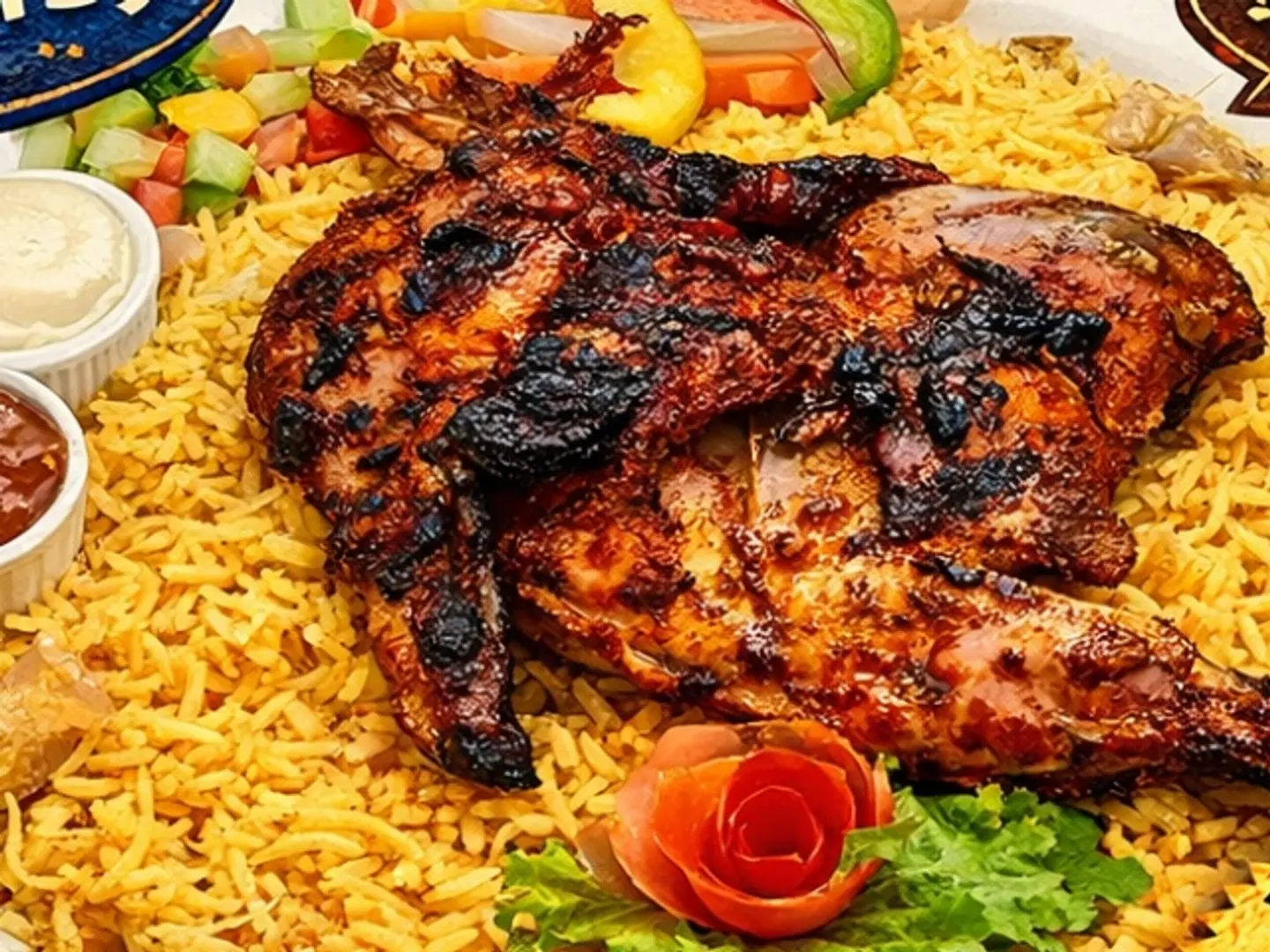 نصف دجاج فحم مشوي