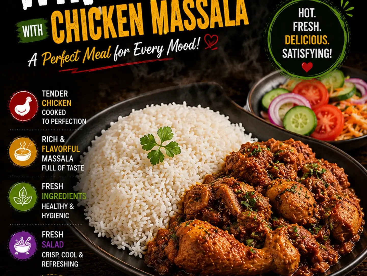Rice With Chicken Dish And Salad