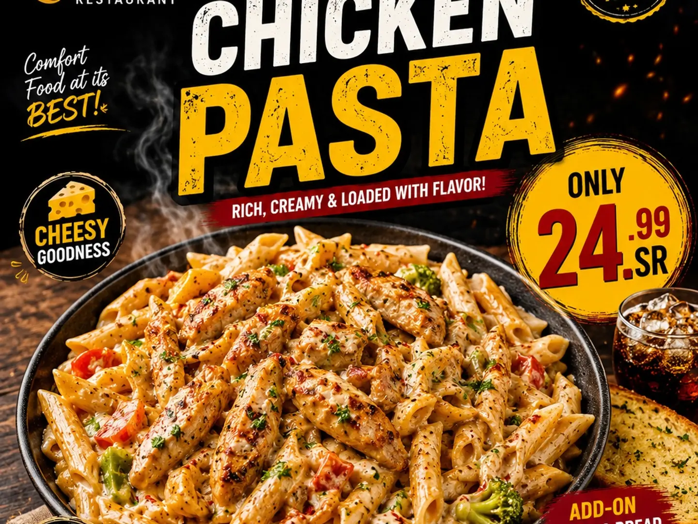 معكرونة بالدجاج والجبن