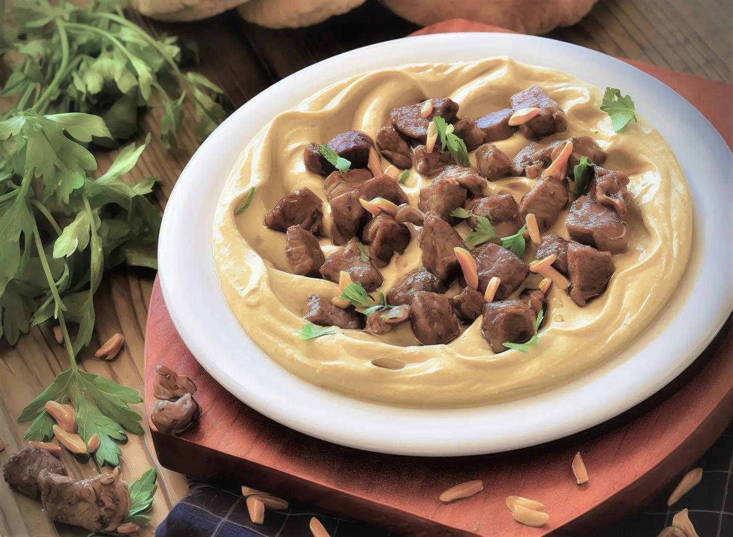 كبدة مع الطحينة و دبس الرمان