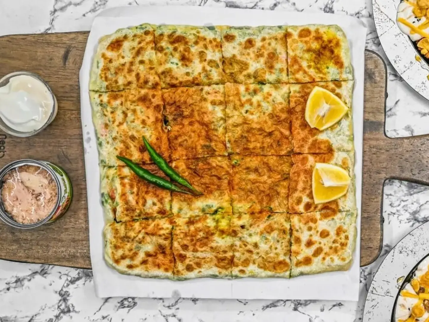 عرض العشاء الثاني ( مطبق مالح بلحم - مطبق تونة خضار-مطبق قشطة - معصوب قشطة عسل -4 موية صغير