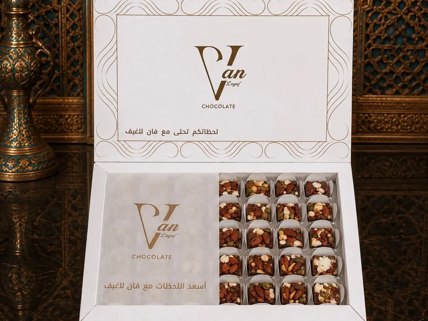 Box Of 28 Pieces Of Chocolate Treasures With Nuts
