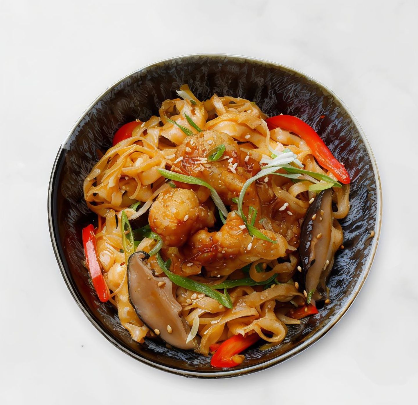 Szchuan Noodles With Tampura Shrimp