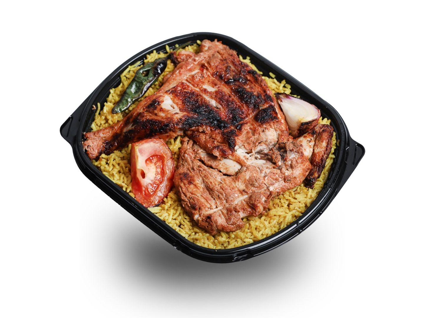 نص دجاجة على الفحم مع رز