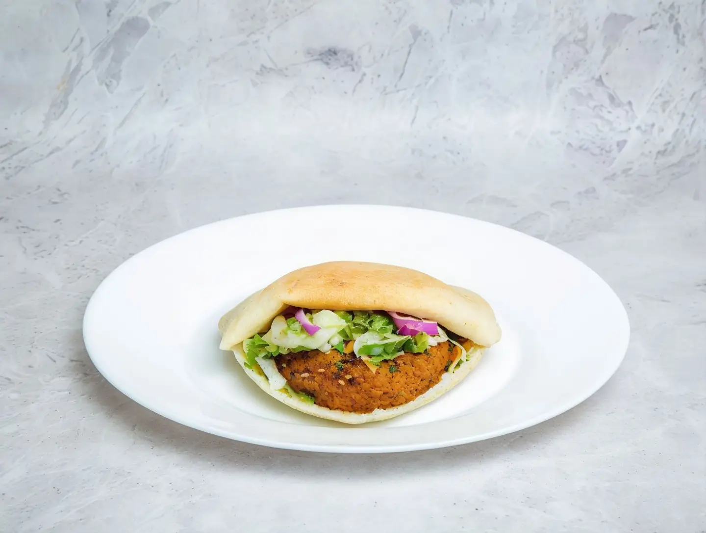 Falafel Sandwich With Eggs, Hummus And Cheese