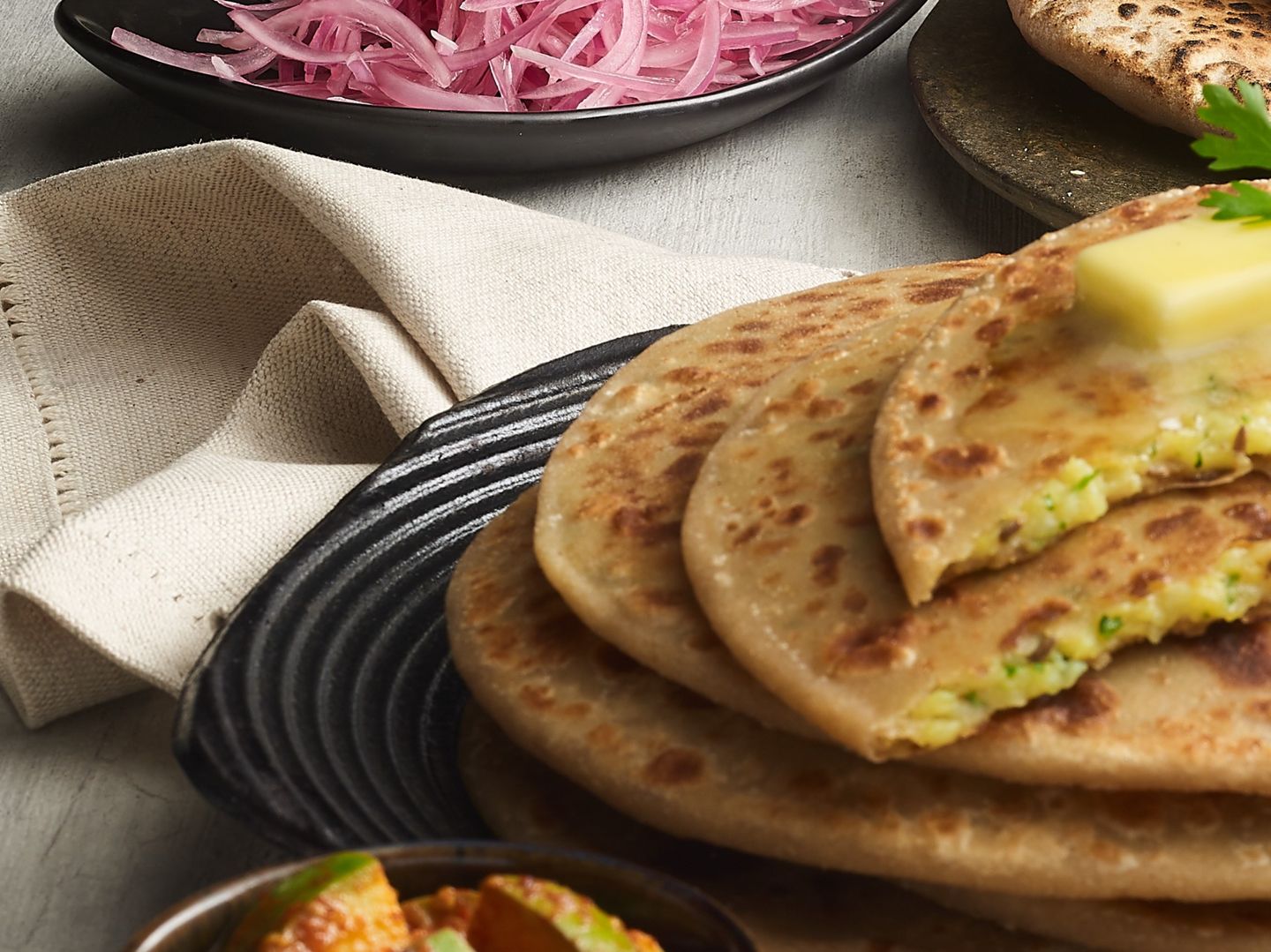 Cheese Paratha With Raita, Pickle & Papad
