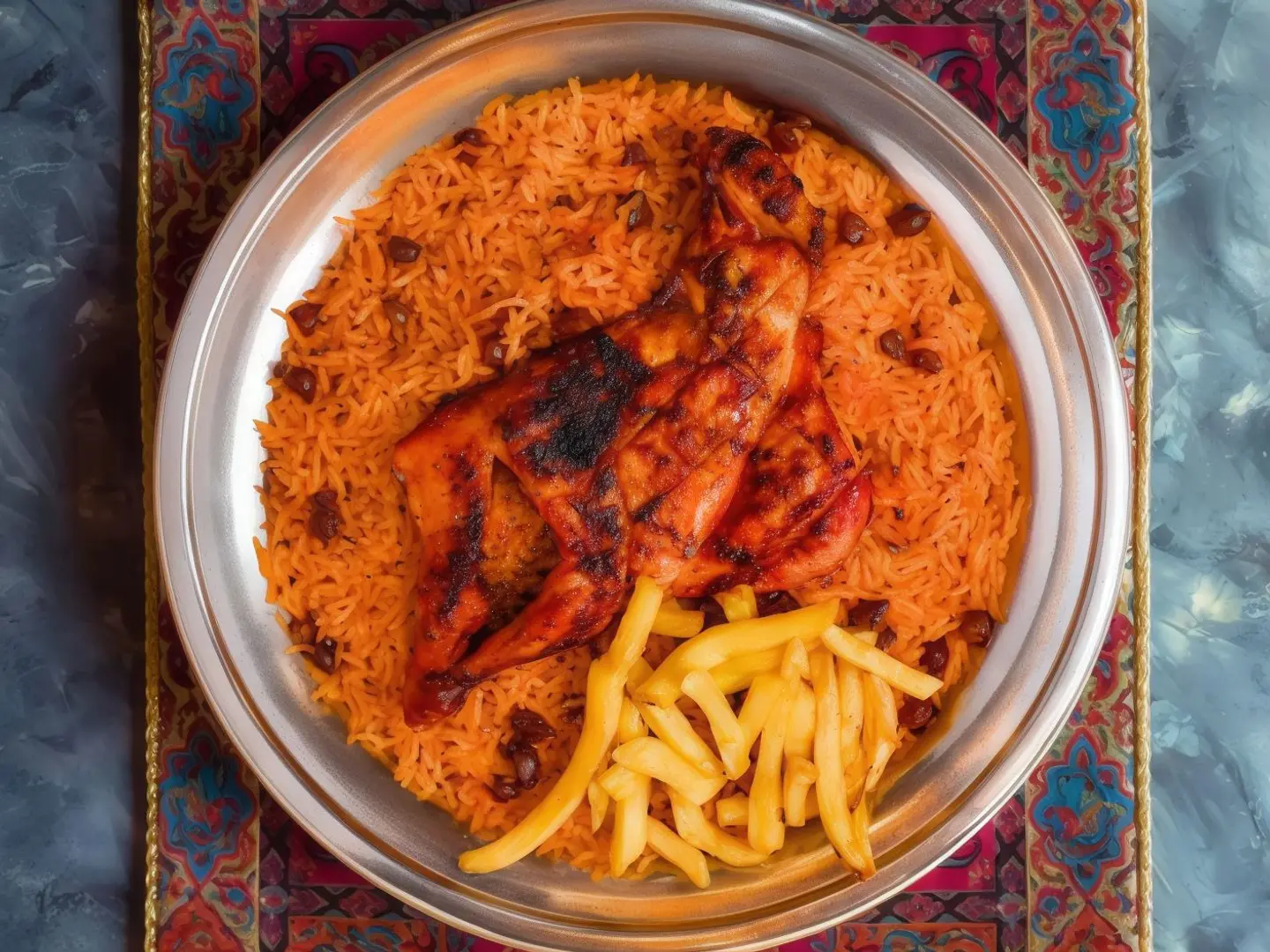 Half Charcoal Grilled Chicken With Red Rice