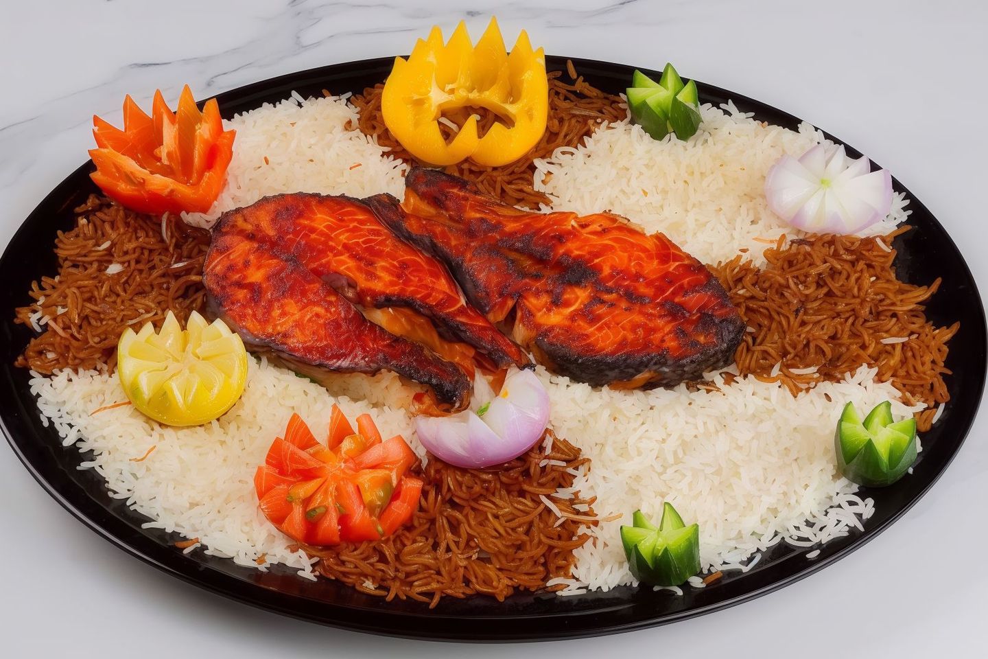 A Plate Of 500 Grams Of Salmon, Rice